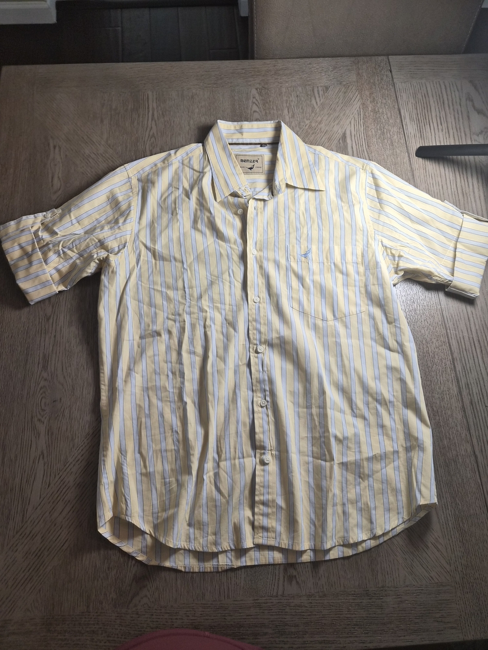 Benzer Men's Lightweight Yellow & Light Blue Stripe Short-Sleeve Button-Down